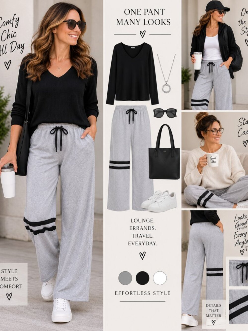 Smart & Sexy Lounge Pants – Women's XL – Gray with Black Stripe Detail